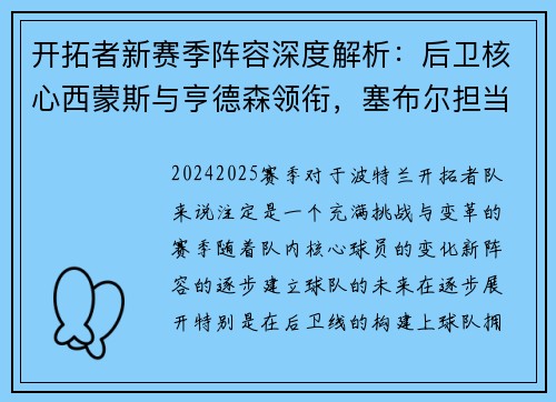 开拓者新赛季阵容深度解析：后卫核心西蒙斯与亨德森领衔，塞布尔担当角色