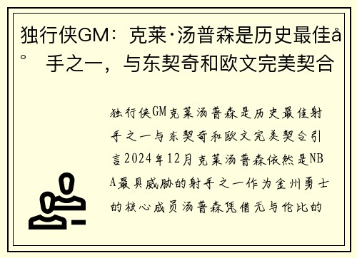独行侠GM：克莱·汤普森是历史最佳射手之一，与东契奇和欧文完美契合