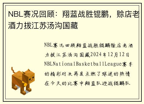 NBL赛况回顾：翔蓝战胜锟鹏，赊店老酒力拔江苏汤沟国藏